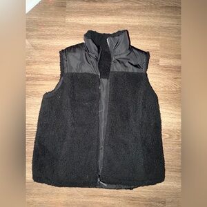 Reversible Black Sherpa Zip-Up Vest